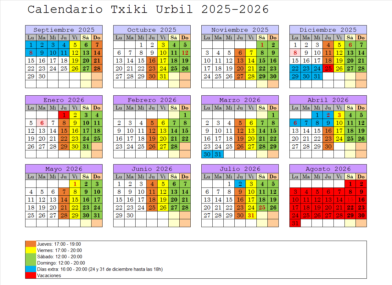 Calendario Txiki Urbil 25-26