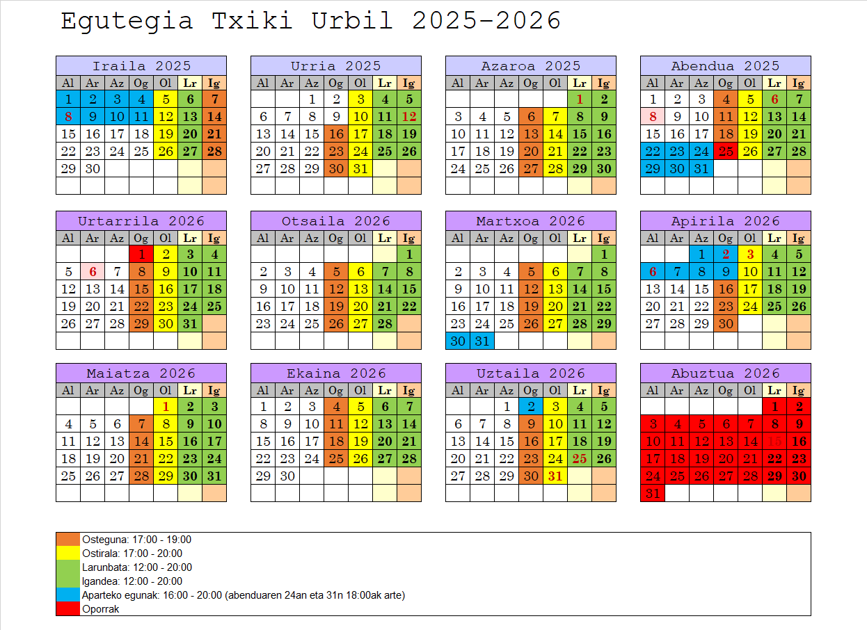 Calendario Txiki Urbil 25-26