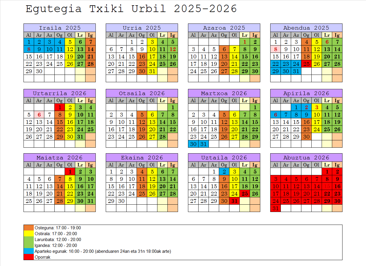 Calendario Txiki Urbil 25-26