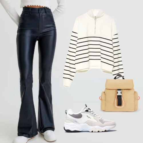 Outfit Pantalon Acampanado Pantalones De Piel Shein Cintura Shein - Main Image