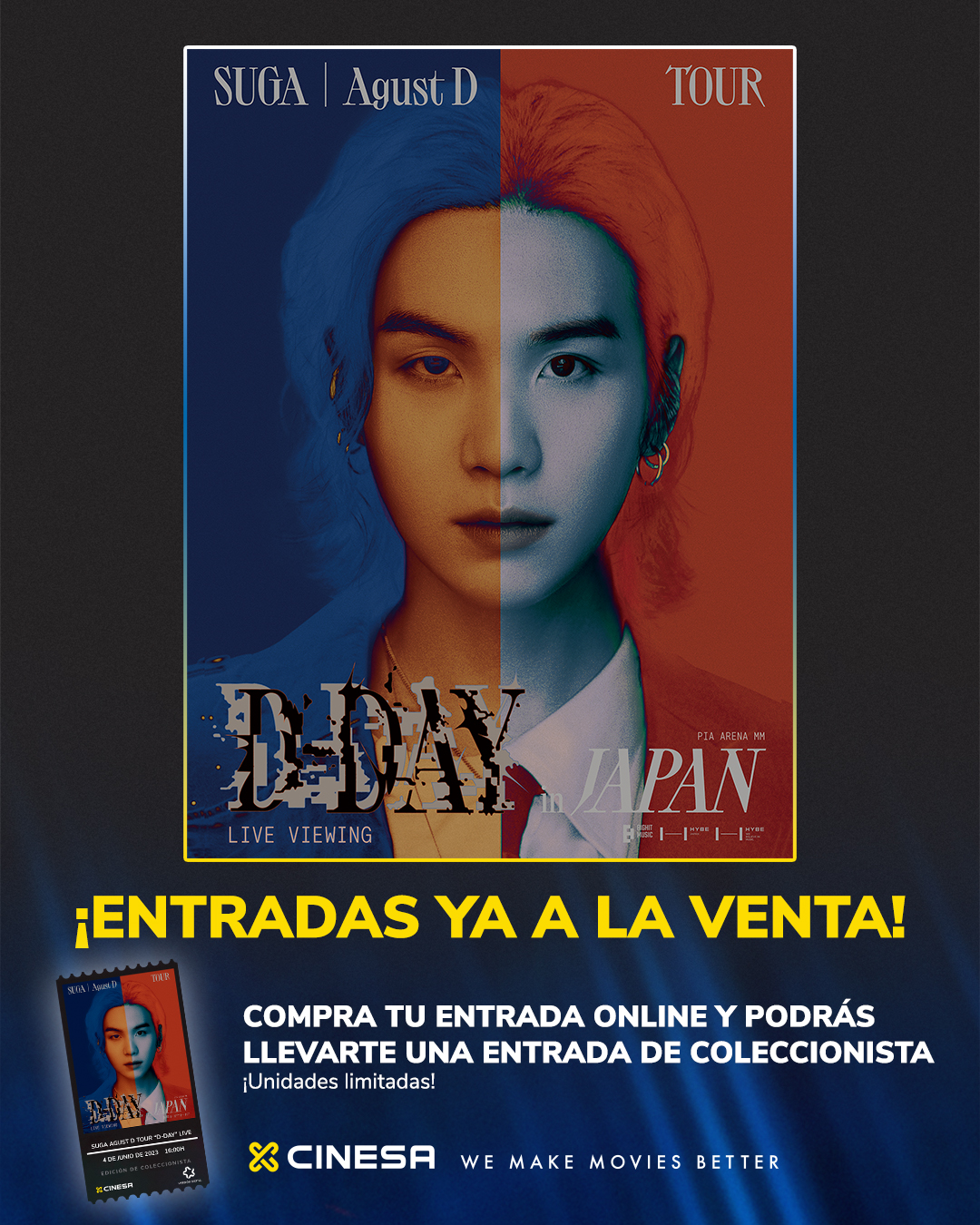 Venta anticipada de Suga Agust D TOUR “D-DAY” in JAPAN: LIVE