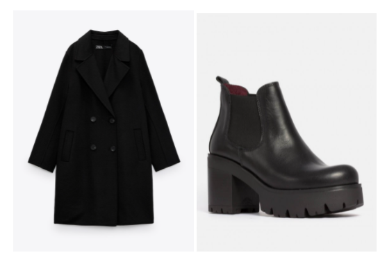 Abrigo y botas negras para mujer