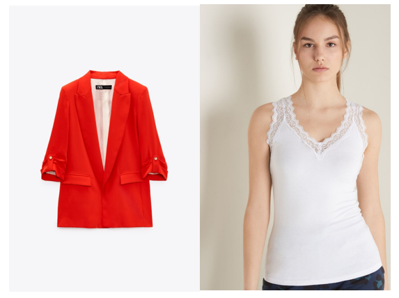 Blazer roja con lencera blanca