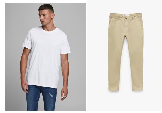 Pantalones chinos de hombre con camiseta básica