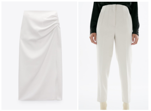 falda y pantalón blancos