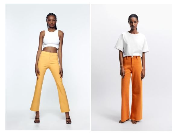 Pantalones de color amarillo y naranja
