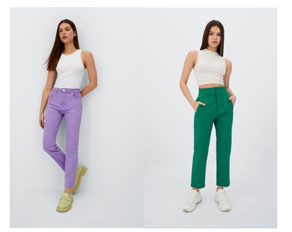 Pantalones de colores morado y verde