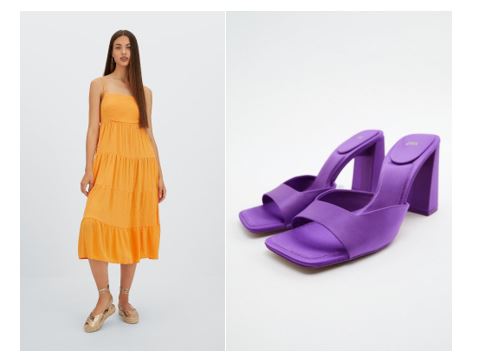 Vestido larho con volantes y sandalias
