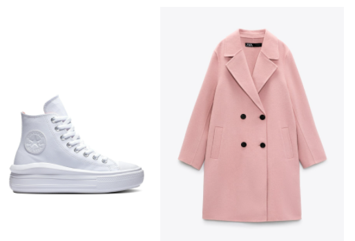Zapatillas blancas y abrigo rosa para mujer