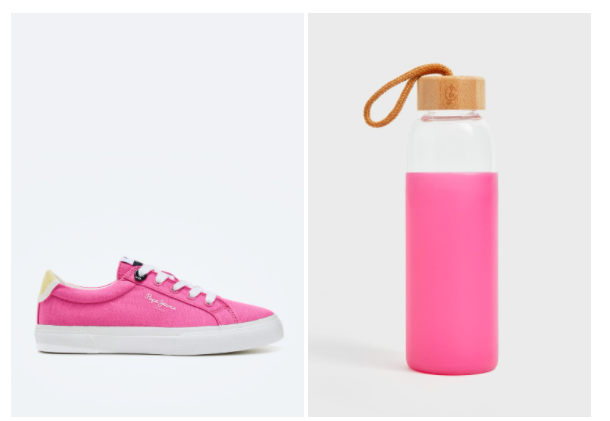Zapatilla y botella rosa 