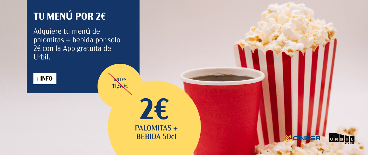 MENÚ PALOMITAS + BEBIDA DE CINESA POR SOLO 2€ CON LA APP DE URBIL