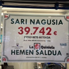 Urbilgo Loteria Administrazioak 15-eko bete-betekoaren saria saldu du