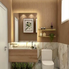 Baño con mueble de madera